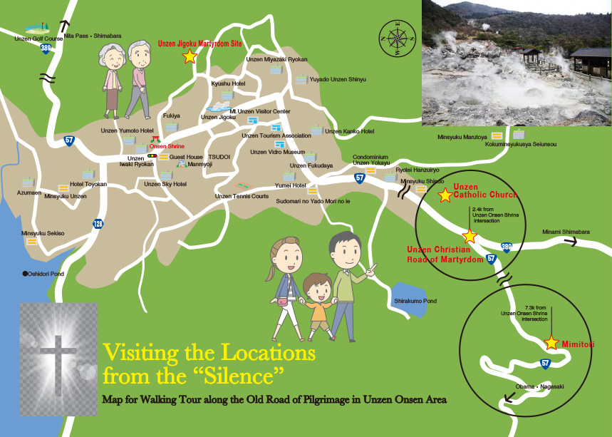 Map for Walking Tour along the Old Road of Pilgrimage in Unzen Onsen Area